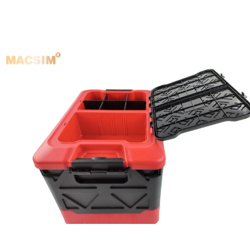 Hộp đựng đồ gấp gọn 2 ngăn 50L màu đỏ pha đen kích thước 50cm x 34cm x 31cm - hộp đựng đồ trong cốp ô tô nhãn hiệu Macsi
