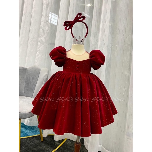 Váy nhung công chúa siêu xoè tay bồng cho bé, váy nhung noel cho bé (H7)