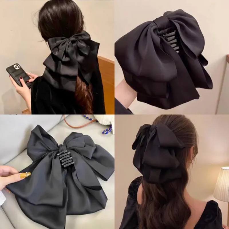 Kẹp Tóc Hình Nơ Màu Đen Đơn Giản Phong Cách Hàn Quốc Cho Nữ