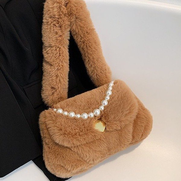 Túi Xách Đeo Vai Lông Thỏ Giả Sức Chứa Lớn Đính Ngọc Trai Phong Cách Mới Chất Lượng Cao Cho Nữ