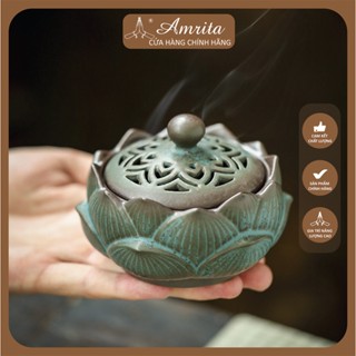 Lư Hương Đĩa Gốm, Lư Hương Hoa Sen, Lư Hương, Đàn Hương, Trầm Hương,Lư Xông Trầm Hương Đỉnh Đốt Trầm Hoa Sen gốm -Amrita