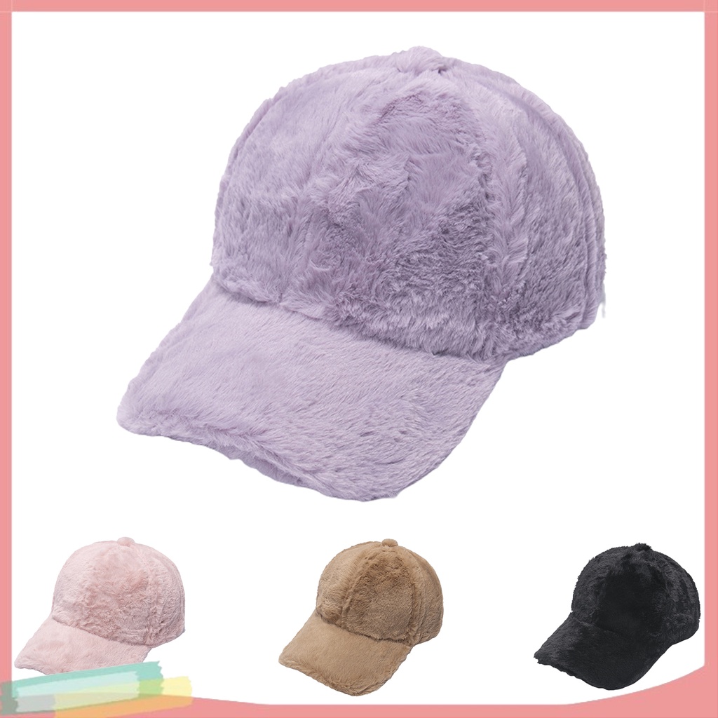 Mũ lưỡi trai lông giả màu trơn thời trang cho nam nữ