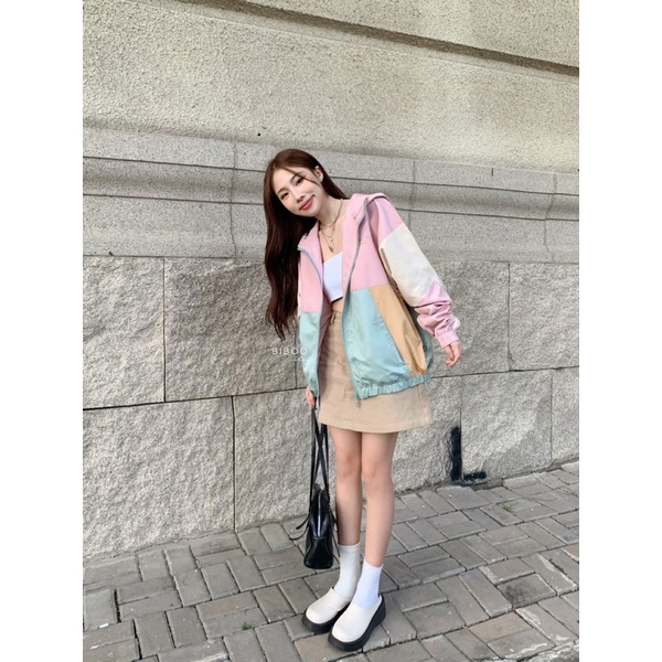 BIBOO - Áo khoác dù có nón phối 4 màu form rộng năng động SUGARPOP JACKET