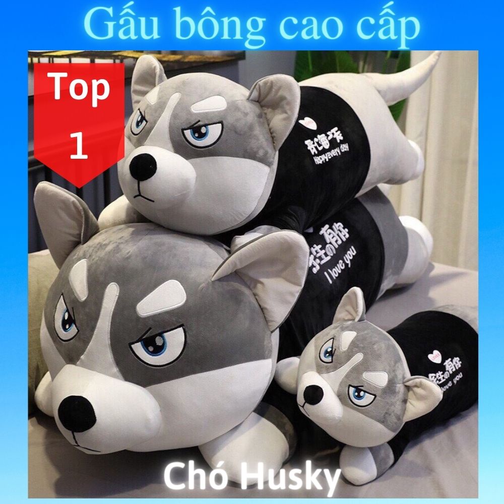 Gấu bông to Chó Husky 🛡𝑯𝒂̀𝒏𝒈 𝑪𝒂𝒐 𝑪𝒂̂́𝒑🛡, gối ôm hình thú nhồi bông Chó Husky đáng yêu cute 1m5 / 1m2 / 1m