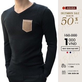 Áo len nam cổ tim ABABA, phối tui, dày dặn, ấm,mịn - ABA-TIMTUI