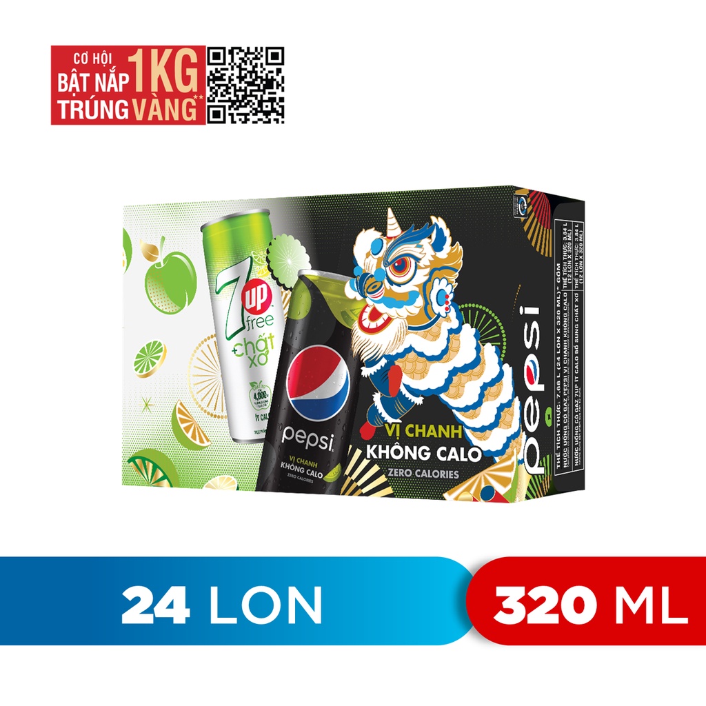 [CHỈ 10.10 VC 7% ĐẾN 40K][HỎA TỐC]Thùng 24 Lon Mix 2 Vị Pepsi Vị Chanh Không Calo và 7Up Chất Xơ Ít Calo (320ml