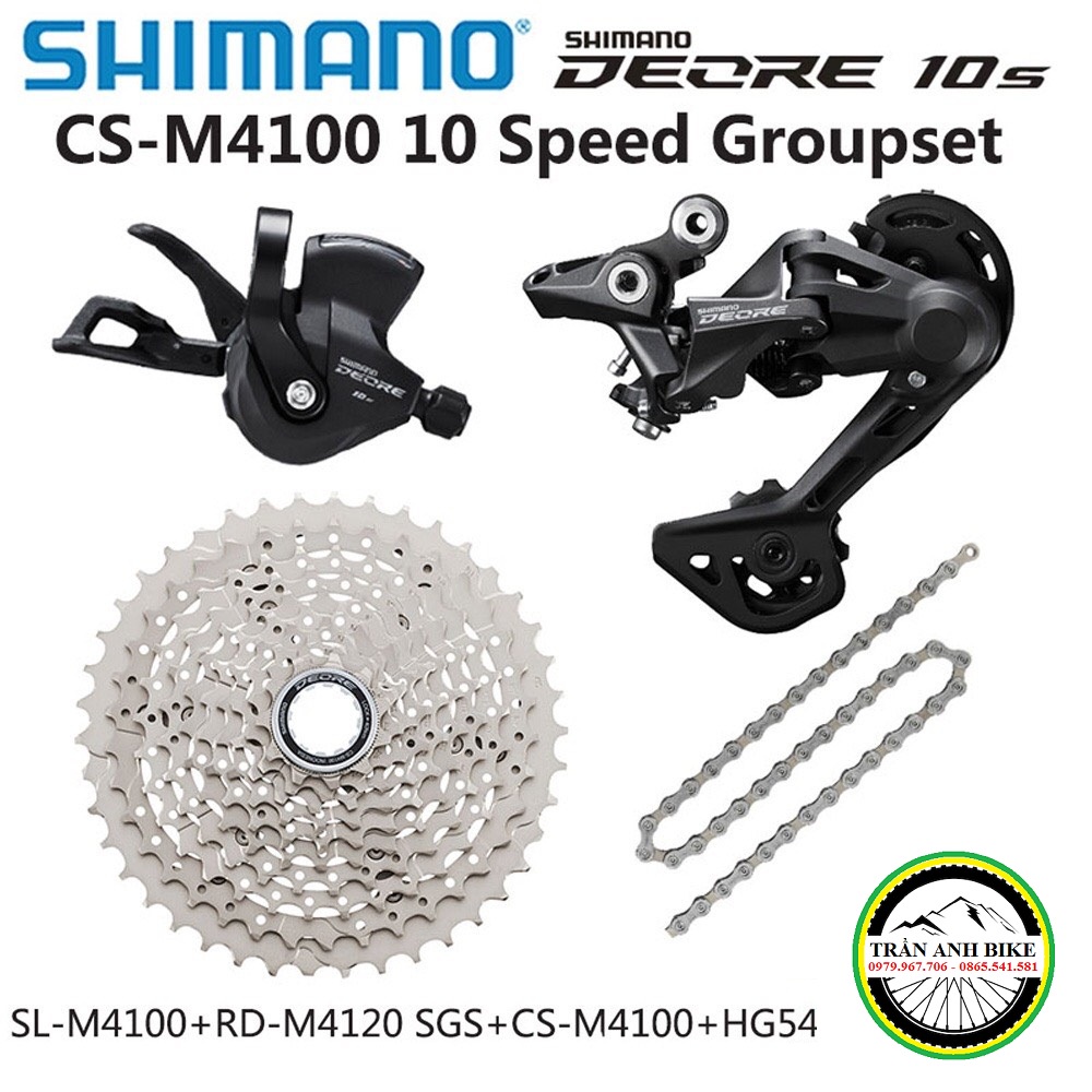 Groupset Mini 4 Món: Tay đề, Củ đề, Líp, Xích xe đạp SHIMANO DEORE M4100 10 Speed