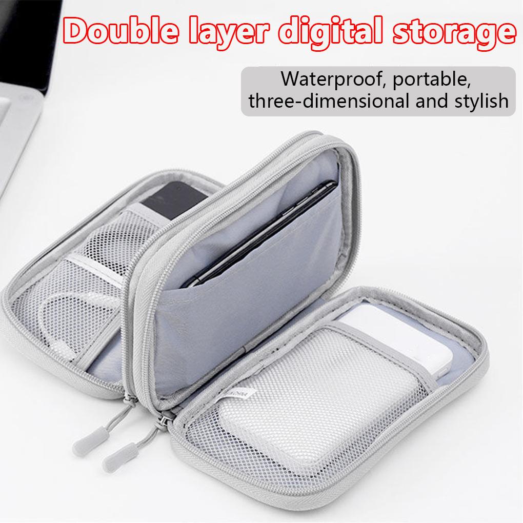 Túi Đựng Dây Cáp Sạc Dự Phòng Hai Lớp Chống Bụi Có Khóa Kéo Màu Hồng