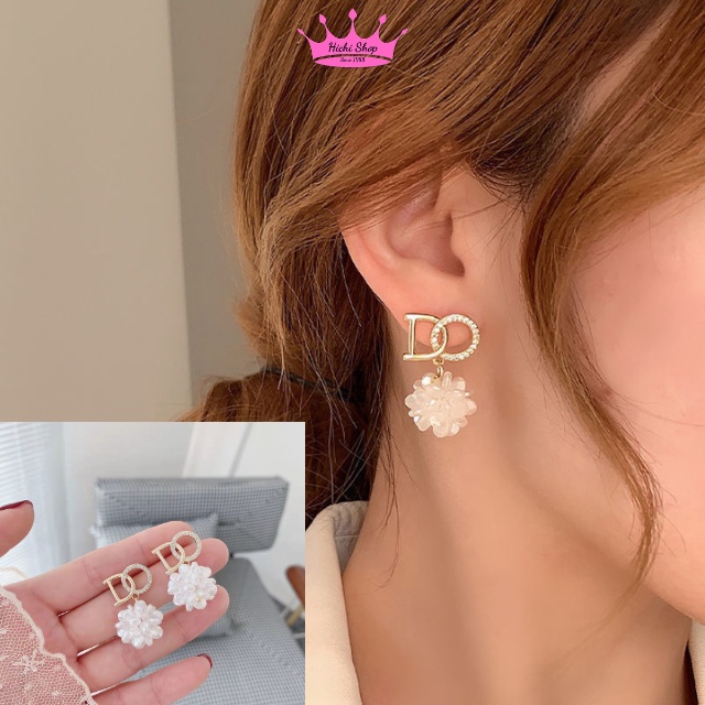 Khuyên tai DO dạng thả bông tuyết sang chảnh cao cấp, bông tai dự tiệc, hoa tai nữ đẹp Hichi shop