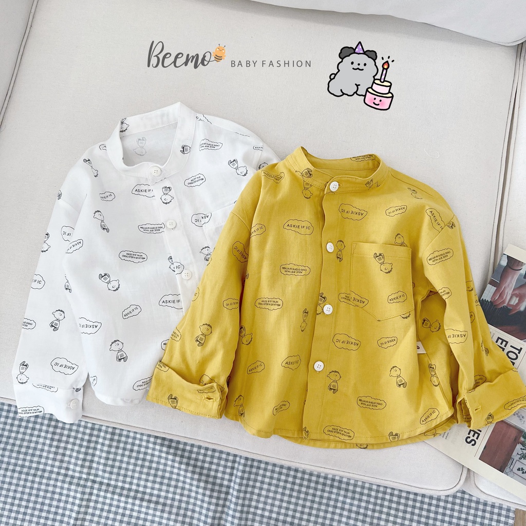 Áo sơ mi cổ tàu 3 phân dài tay phong cách Hàn Quốc cho bé trai diện đi chơi tiệc, đi học - Riokids BE23