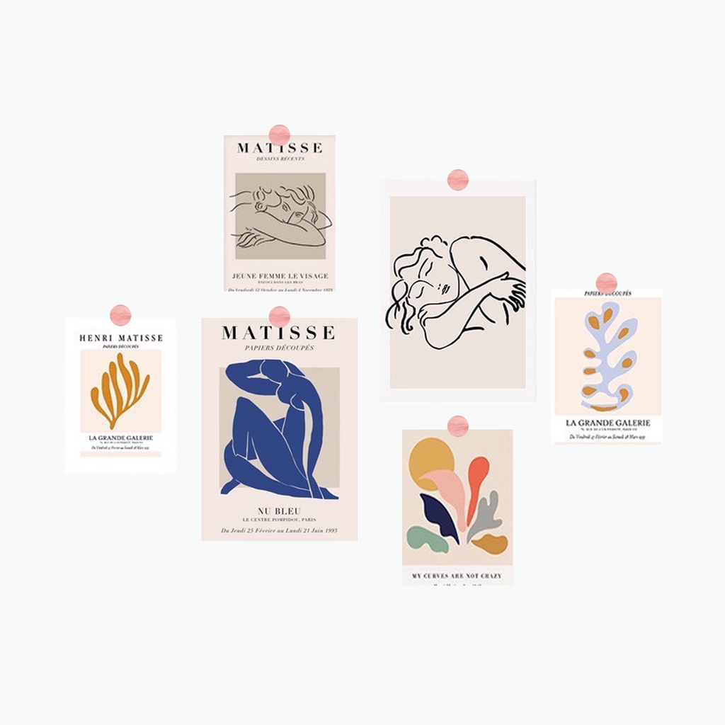 Tranh dán tường set 6 tấm trang trí bàn học - Tặng kèm sticker tròn dán tường