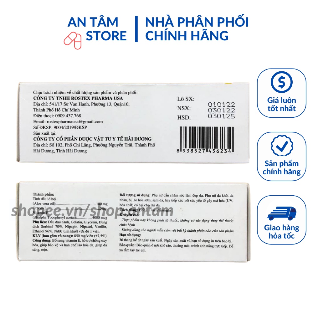 Viên uống bổ sung Vitamin E 400 IU làm đẹp da Vivita.E Rostex