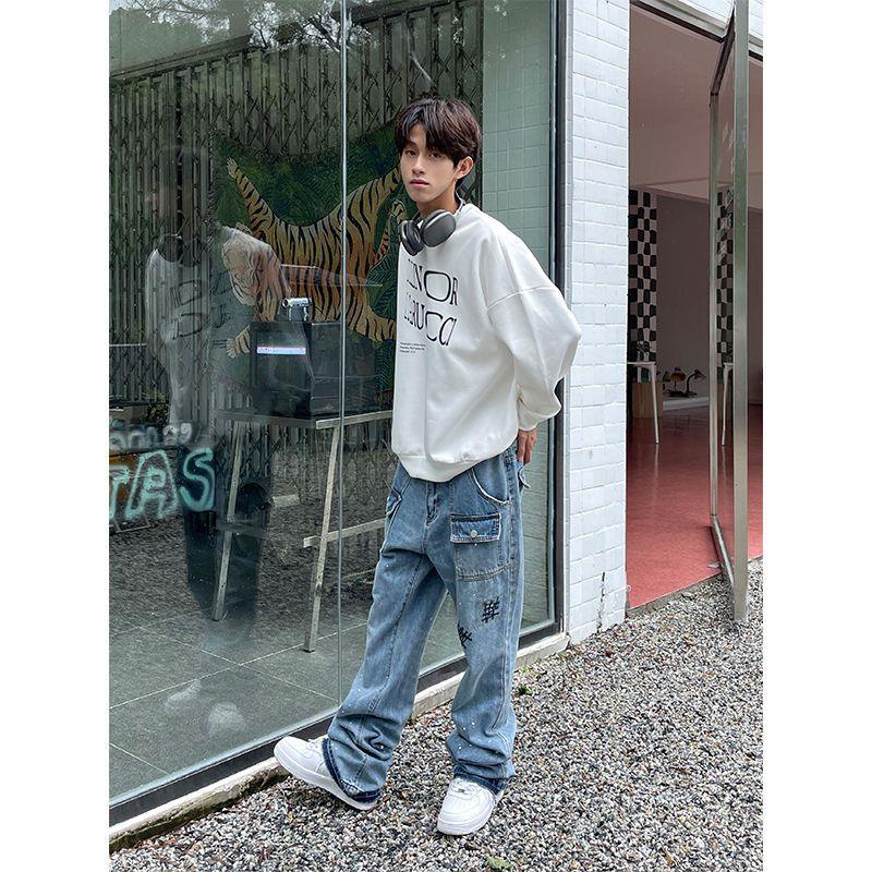 Quần Jean Dài Dáng Suông Phối Nhiều Túi Cá Tính Cho Nam Và Nữ