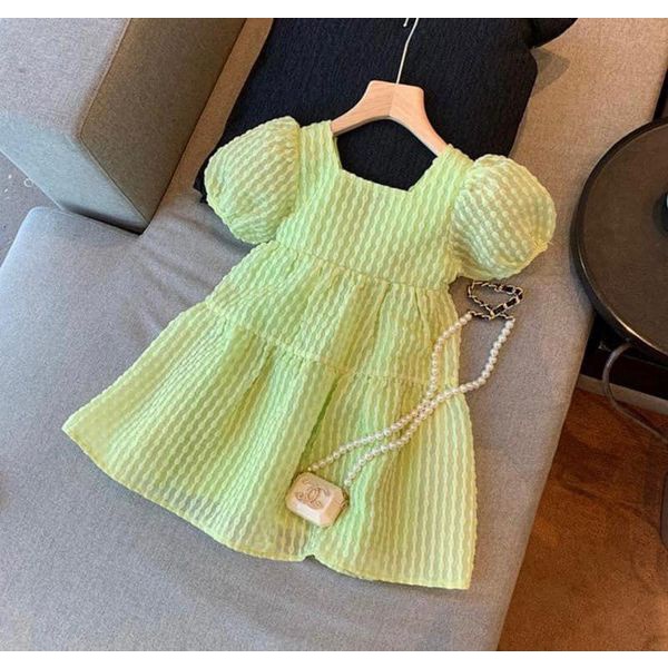 Đầm tay phồng xanh bơ ngọt cho bé gái