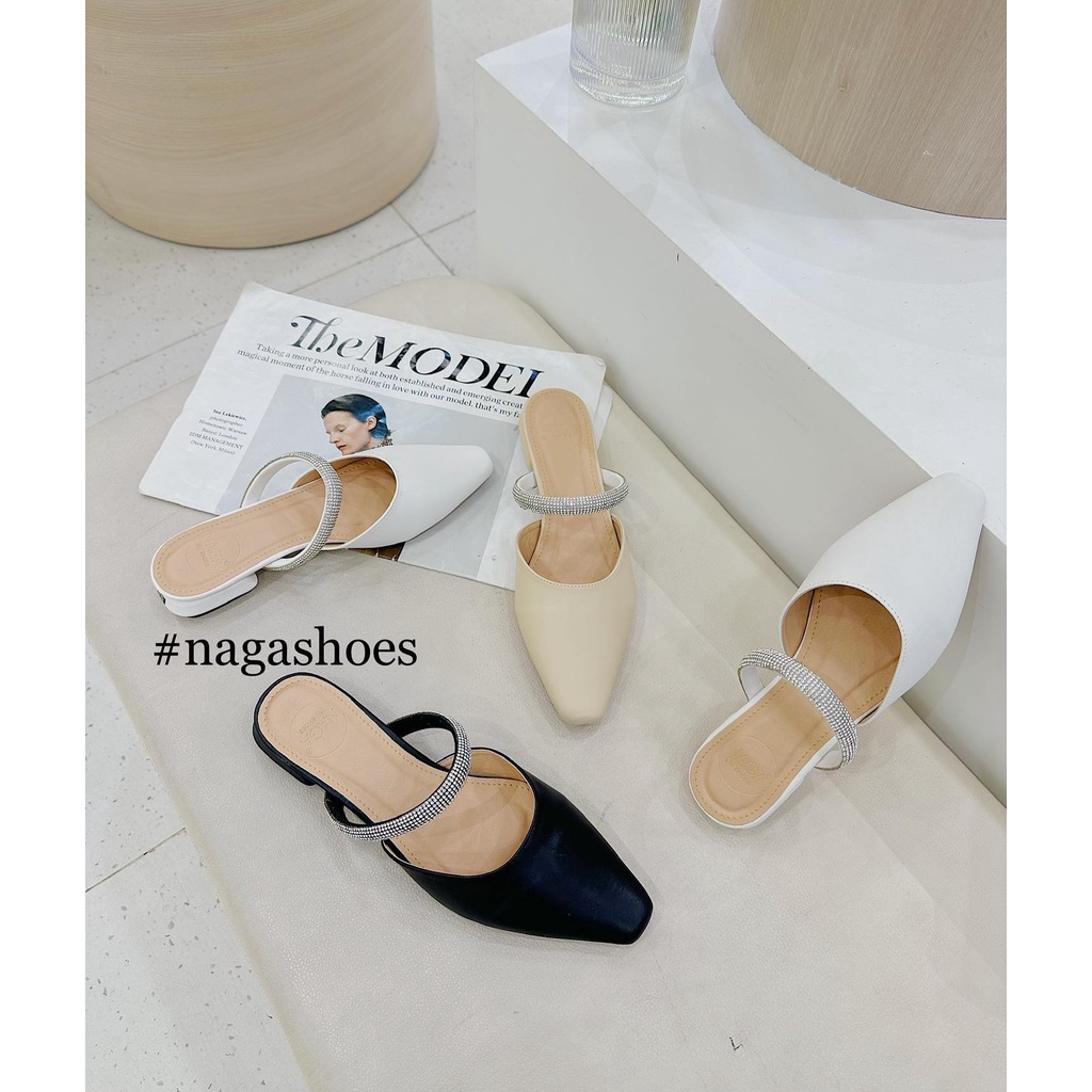 DÉP SỤC NAGASHOES MŨI NHỌN QUAI NGANG ĐÍNH CƯỜM NAD232