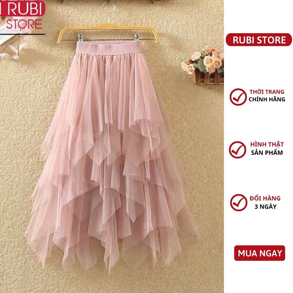 V002 - Chân váy voan RUBI STORE công chúa cạp chun xếp tầng nhiều lớp xòe bồng có lớp lót trong