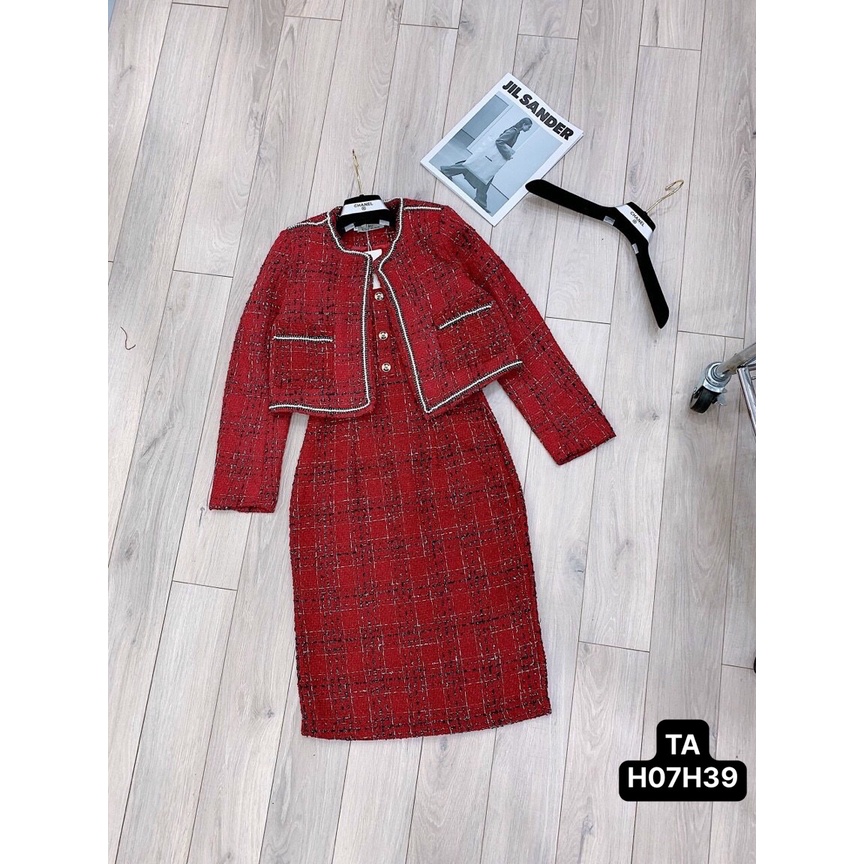 Set Váy Dạ Đỏ Váy Hai Dây Kèm Áo Choàng Hàng Hai lớp