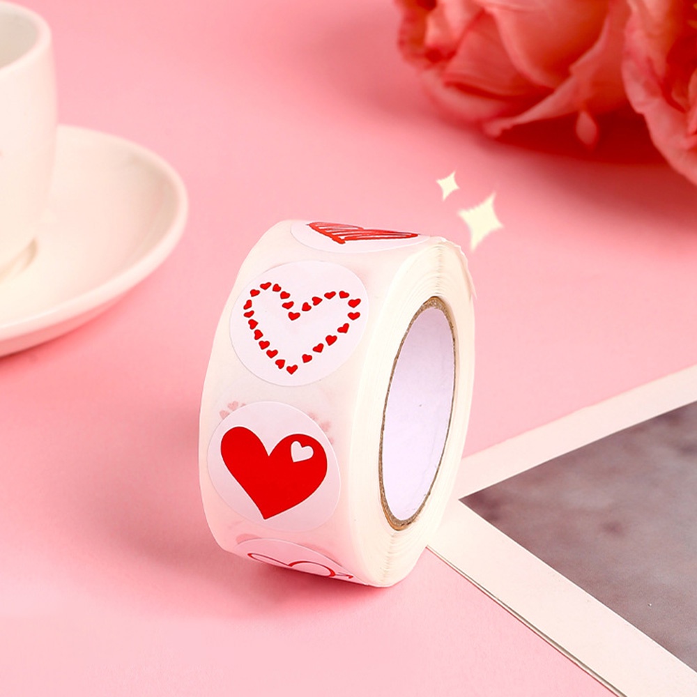 Cuộn 500 Miếng Dán Hình Trái Tim Trang Trí Quà Tặng Valentine