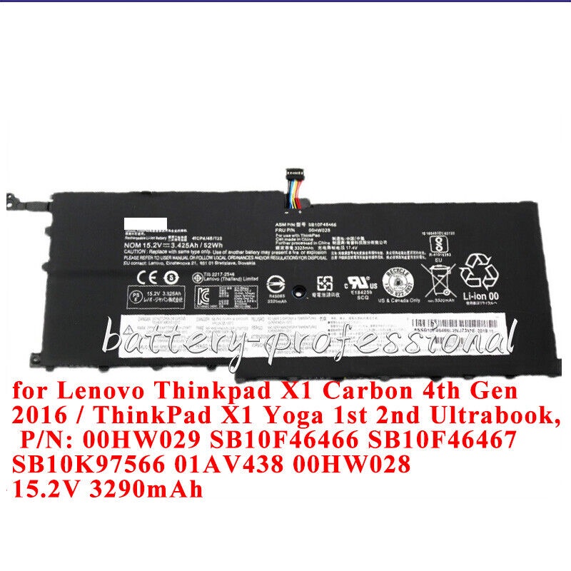 🎁 Pin Laptop Lenovo X1 CARBON GEN4,GEN6(SB10K97566) battery