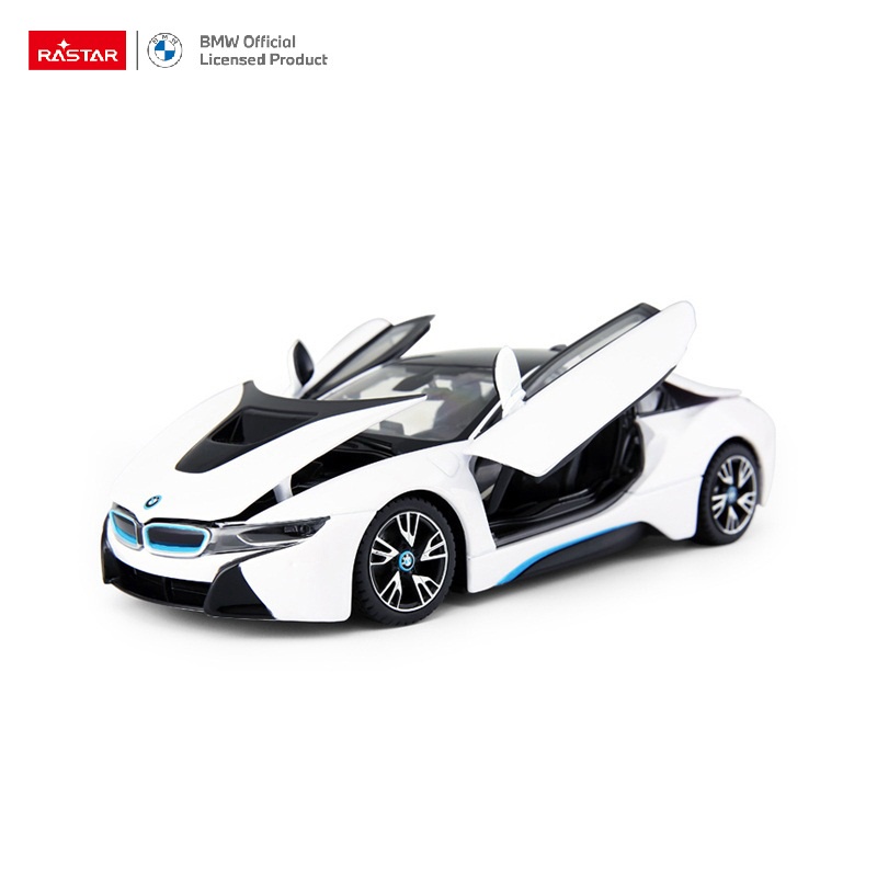 Mô hình siêu xe BMW i8 tỉ lệ 1/24 Rastar vỏ hợp kim mở được cửa ô tô mô hình tĩnh BMW hàng chính hãng