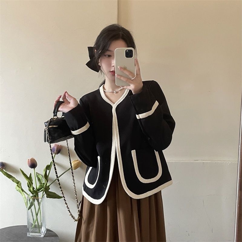 Áo Khoác dạ tweed nữ dài tay，Áo túi kiểu ngắn Siêu Sang Chảnh