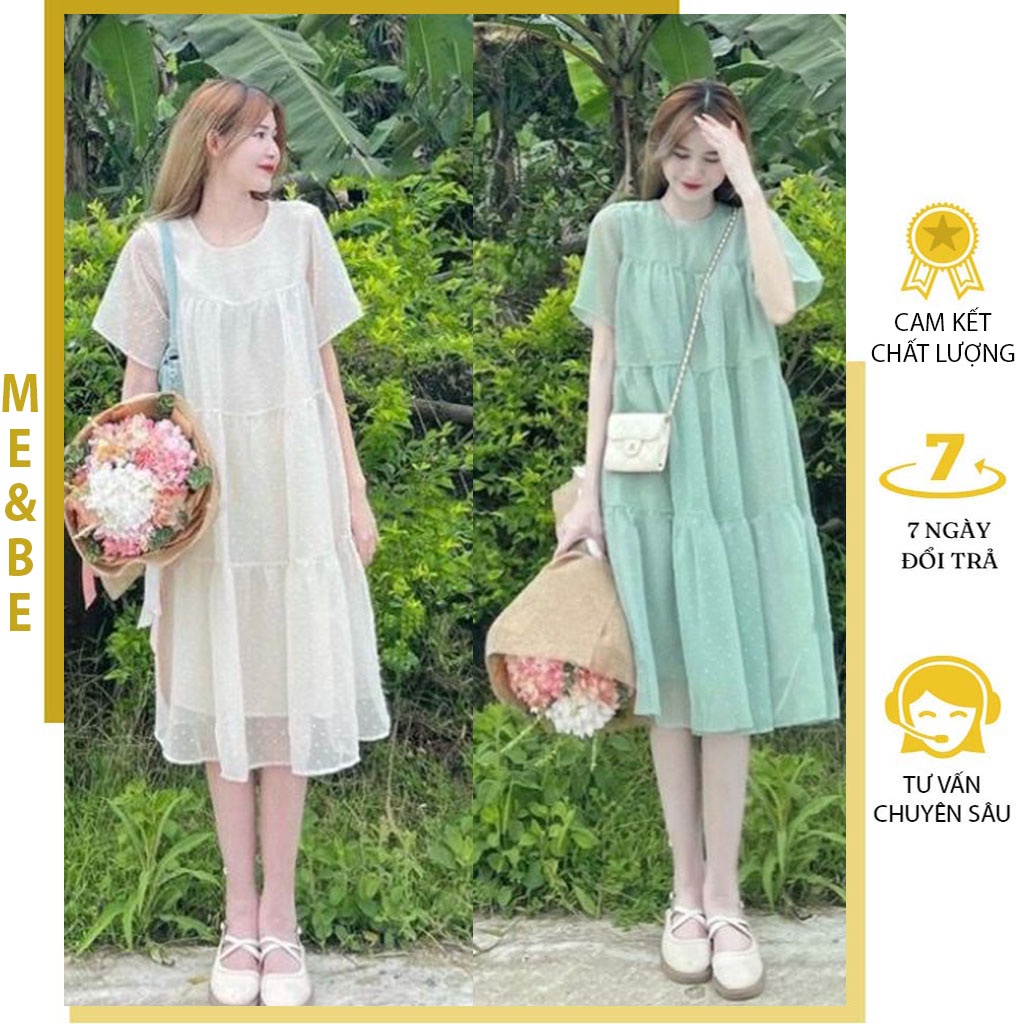 VÁY BẦU CÔNG SỞ DÁNG XUÔNG XINH XẮN, NHẸ NHÀNG - ĐẦM BẦU VOAN HẠT NỔI ĐẸP - VÁY DỰ TIỆC THỜI TRANG HÀN QUỐ