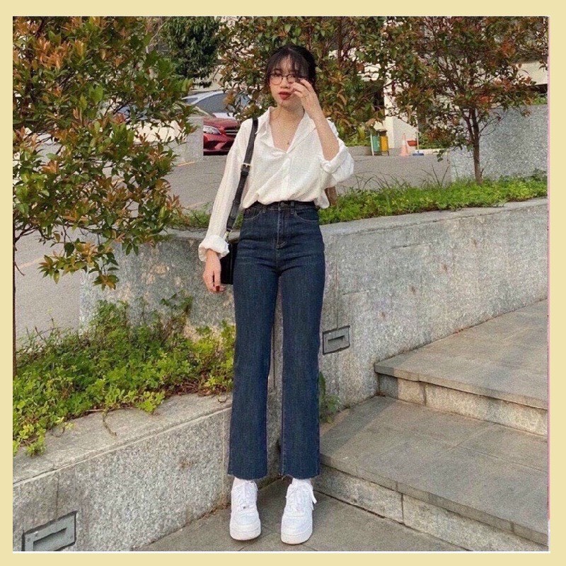 Quần bò jean nữ ống đứng jeans cạp cao co giãn rộng suông loe phong cách style | BigBuy360 - bigbuy360.vn
