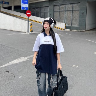 Local Brand Ree - Áo Polo Basic Trắng Phối Navy