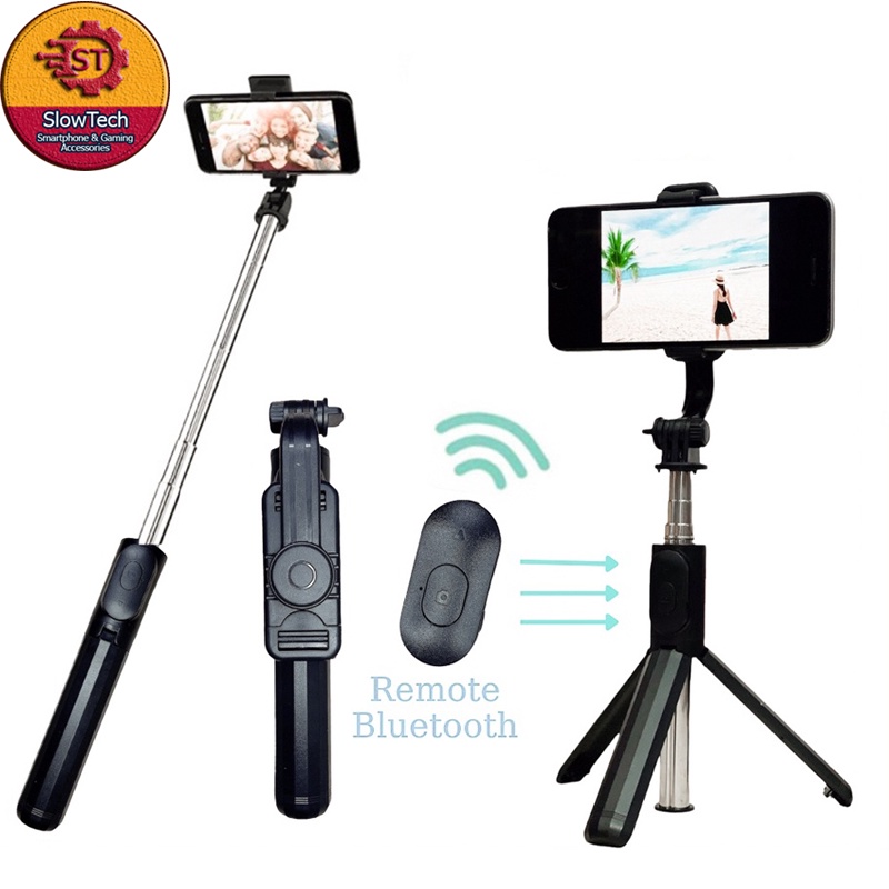 Chân Đế Kiêm Gậy Selfie Bluetooth Có Điều Khiển Từ Xa, Kẹp Điện Thoại Xoay 360 Độ Q07