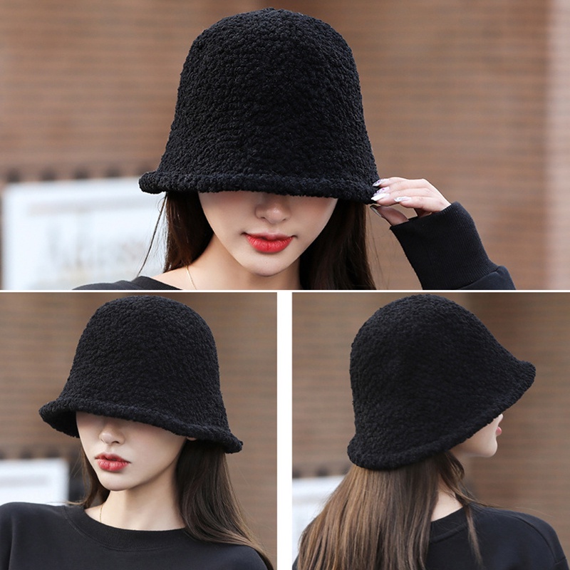 Mũ Bucket Lông Cừu Giữ Ấm Mùa Đông Thời Trang Retro Hàn Quốc Cho Nam Nữ