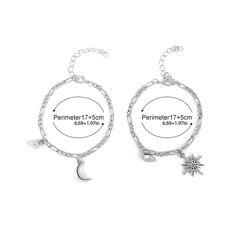 Sf Set 2 Vòng Tay Chuỗi Hạt Nam Châm Mặt Trời / Mặt Trăng / Trái Tim Thời Trang Cho Cặp Đôi