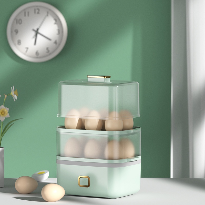Máy hấp trứng nhiều công dụng Nồi hấp trứng mini 2 tầng máy ăn sáng gia đình nhỏ Nồi hơi trứng đơn và đôi- song ngăn dung lượng lớn có thể hấp thứ ăn khác