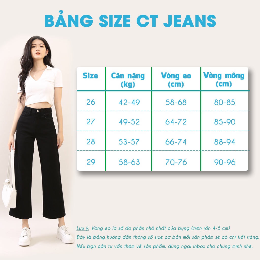 Quần jean ống rộng lưng cao phong cách basic 3 màu xanh đen trắng tùy chọn CP49, CT JEANS