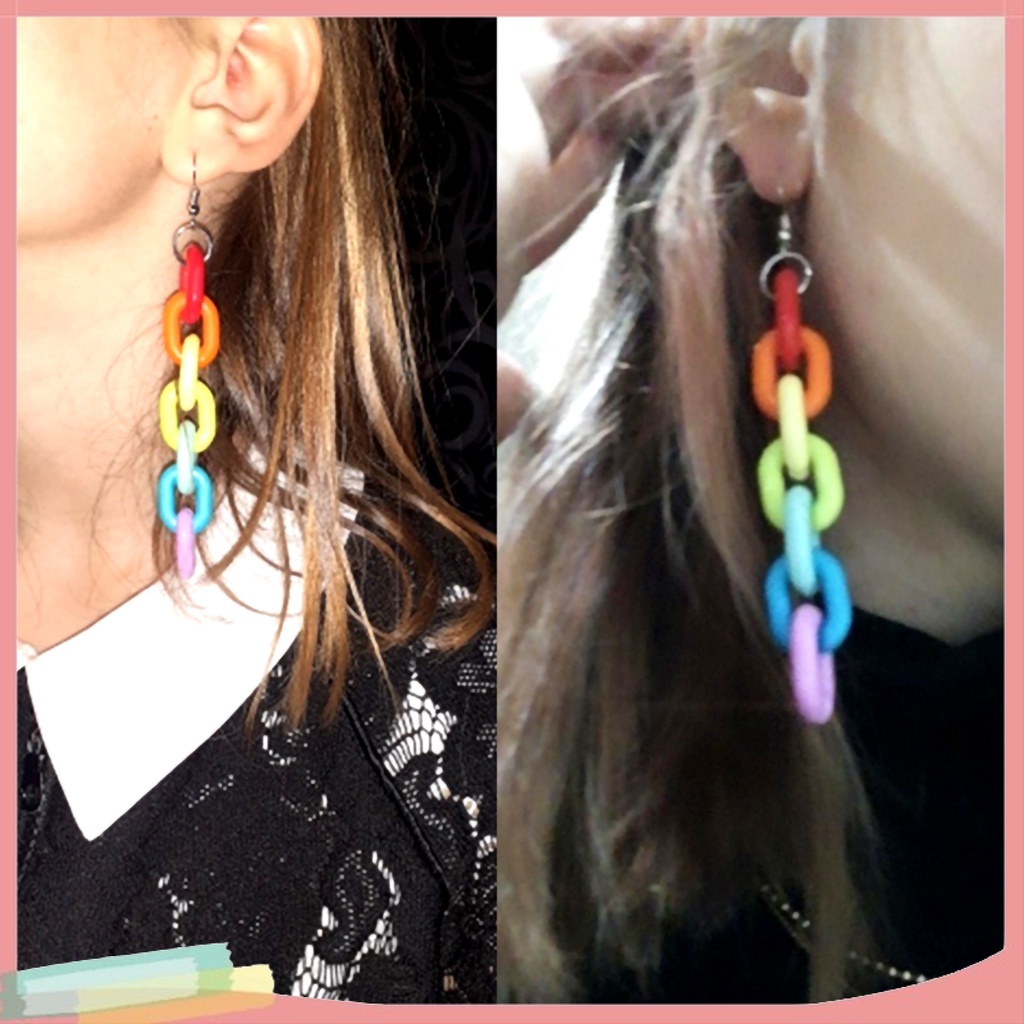 Đôi Khuyên Tai Dài Phối Dây Xích Màu Cầu Vồng Thời Trang Cho Nữ