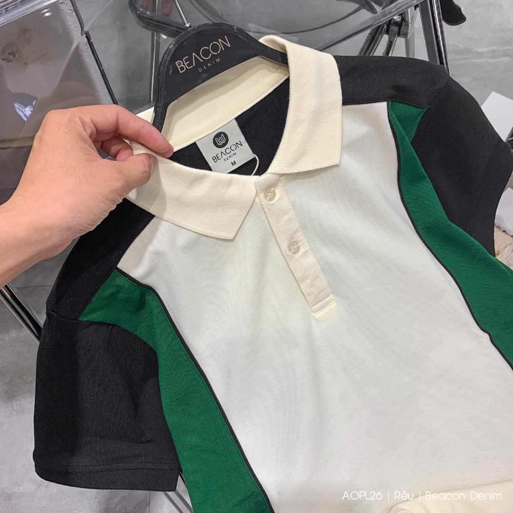 Áo Polo Nam Mẫu Phối Thân 3 Màu Rêu Kem Đen BEACON DENIM Form Regular Mã AOPL26