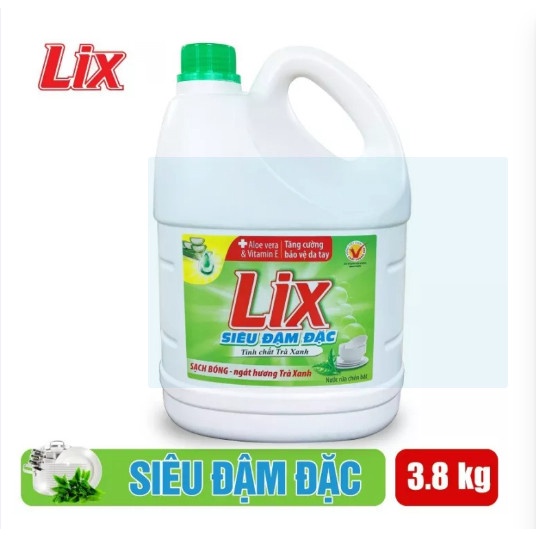 Nước rửa chén LIX siêu đậm đặc trà xanh 3.6kg NT360 làm sạch dầu mỡ không hại da tay - Lixco Việt Nam