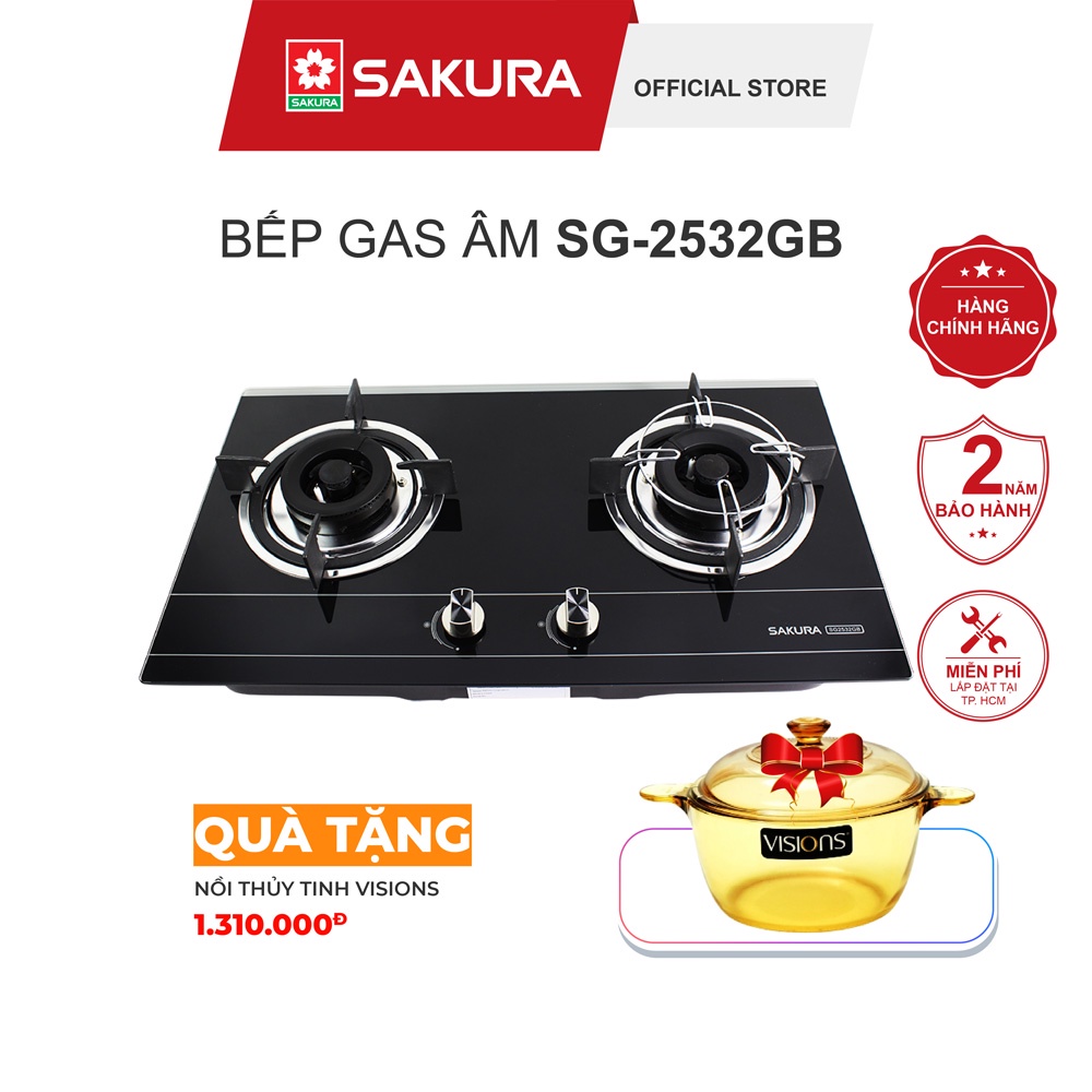 Bếp Gas Âm SAKURA SG-2532GB - Bảo Hành 24 Tháng Chính Hãng