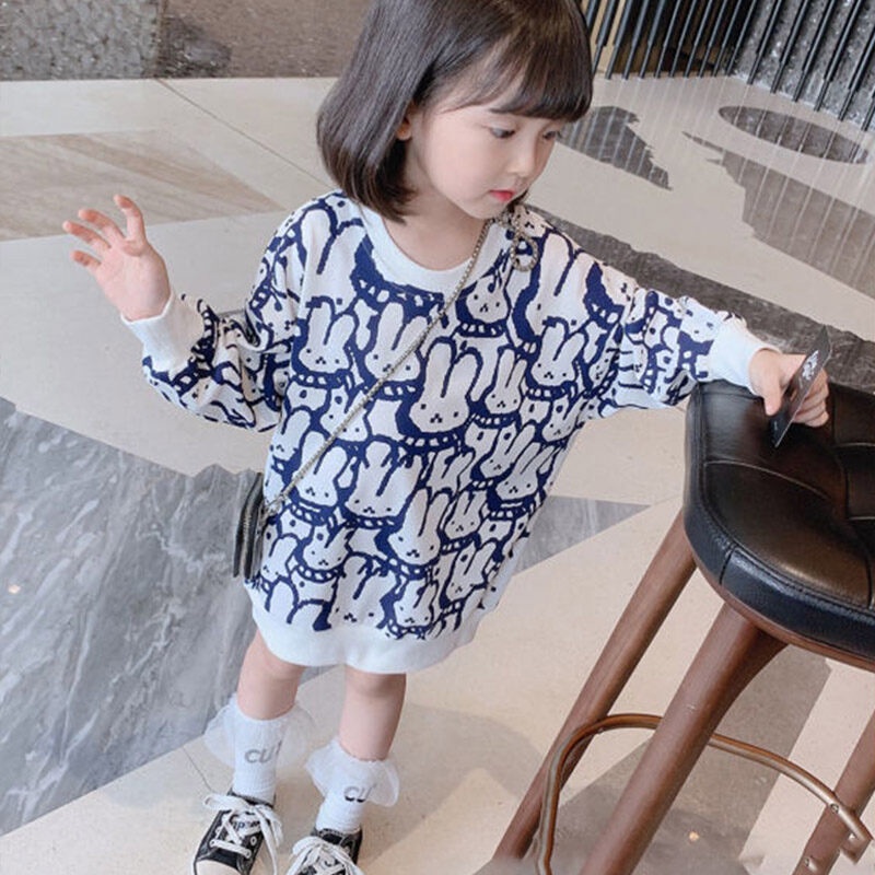 Planet Đầm Sweater Dáng Dài Phong Cách Hàn Quốc Thời Trang Xinh Xắn Cho Bé Gái