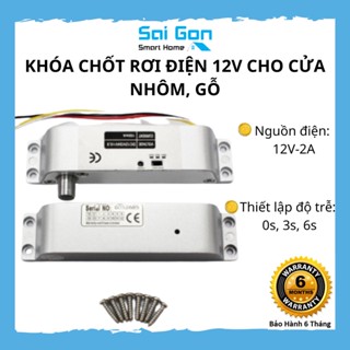 Khóa Chốt Rơi 12V Chốt Khóa Điện Từ Gắn Cửa Gỗ, Nhôm, Nhựa, Khóa Thường Mở, Độ Trễ 0s, 3s, 6s