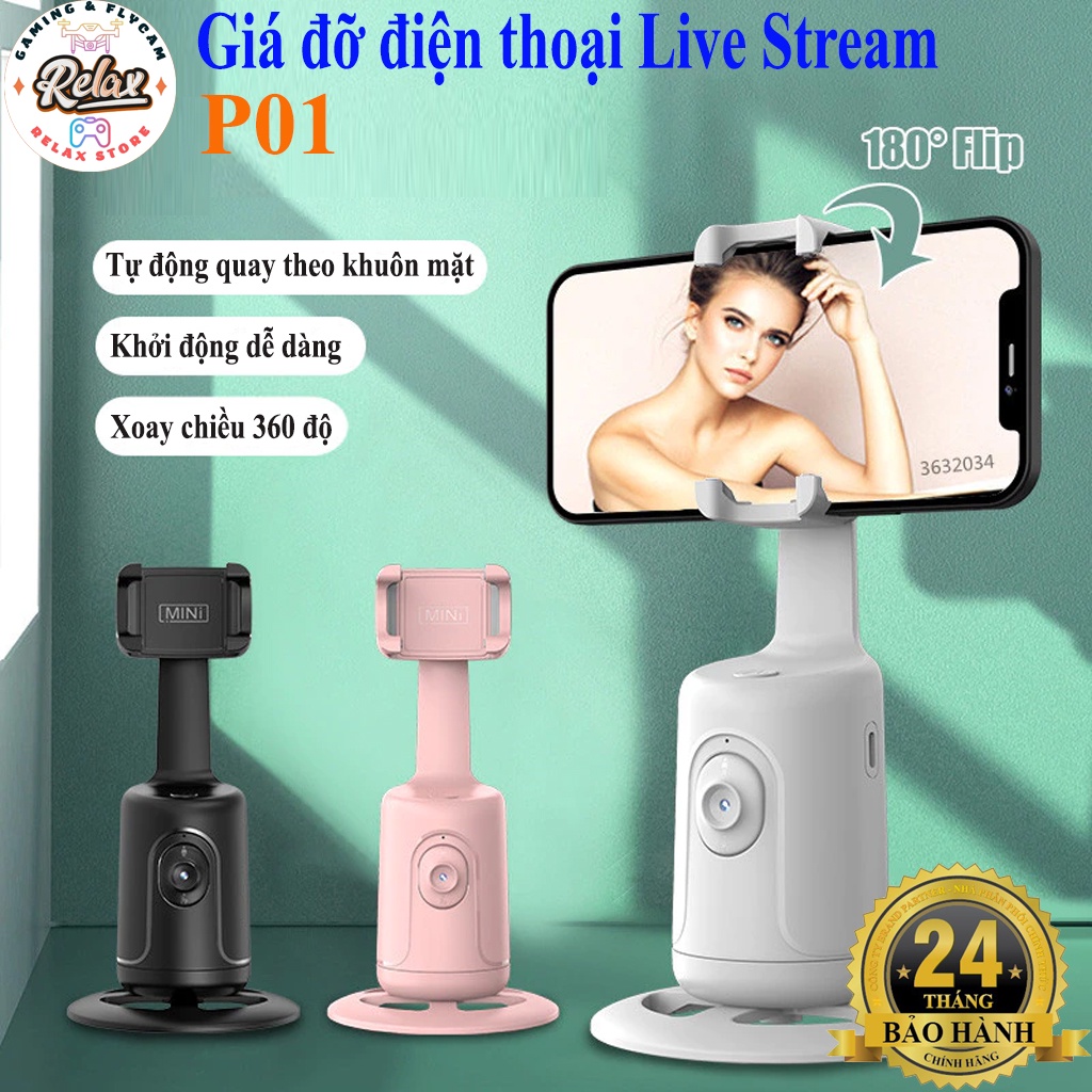 Giá đỡ điện thoại livestream P01 trang bị camera cảm biến AI - tự động quay theo khuôn mặt, Kẹp đỡ điện thoại để bàn cao