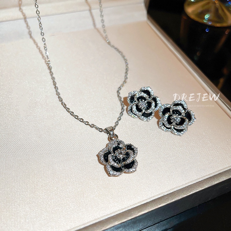 DREJEW Bông Tai Mạ Bạc Hình Hoa Trà Đính Đá Zircon Sang Trọng