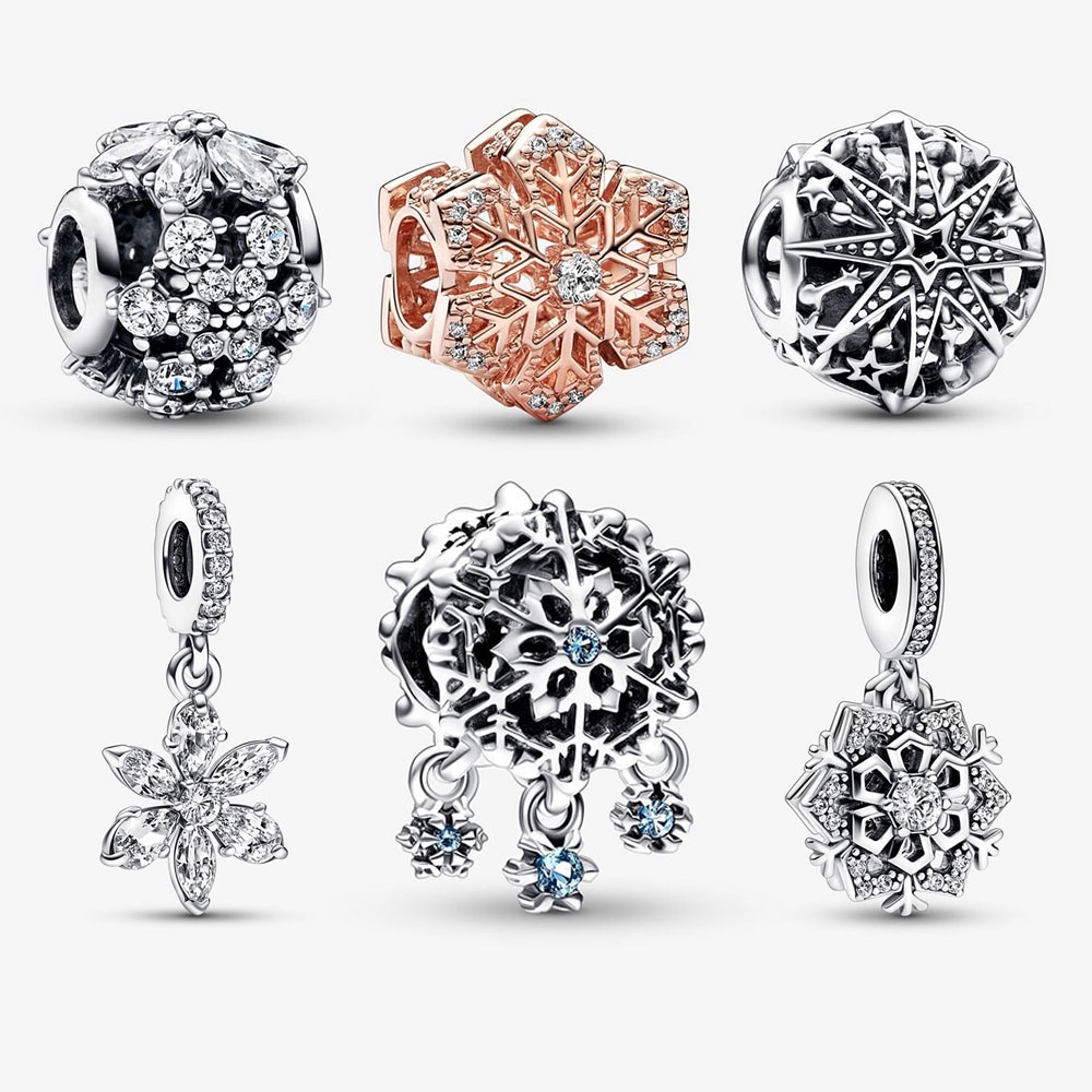 PANDORA Khuyên Tai Hoa Tuyết Lấp Lánh Mạ Bạc