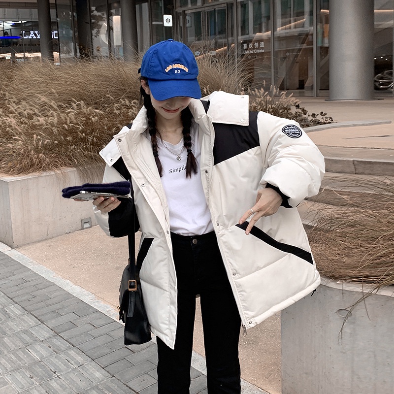 IELGY IELGY Áo Khoác Thể Thao cotton Dáng Rộng Có Nón Trùm Màu Sắc Phù Hợp Giữ Ấm Dành Cho Nữ