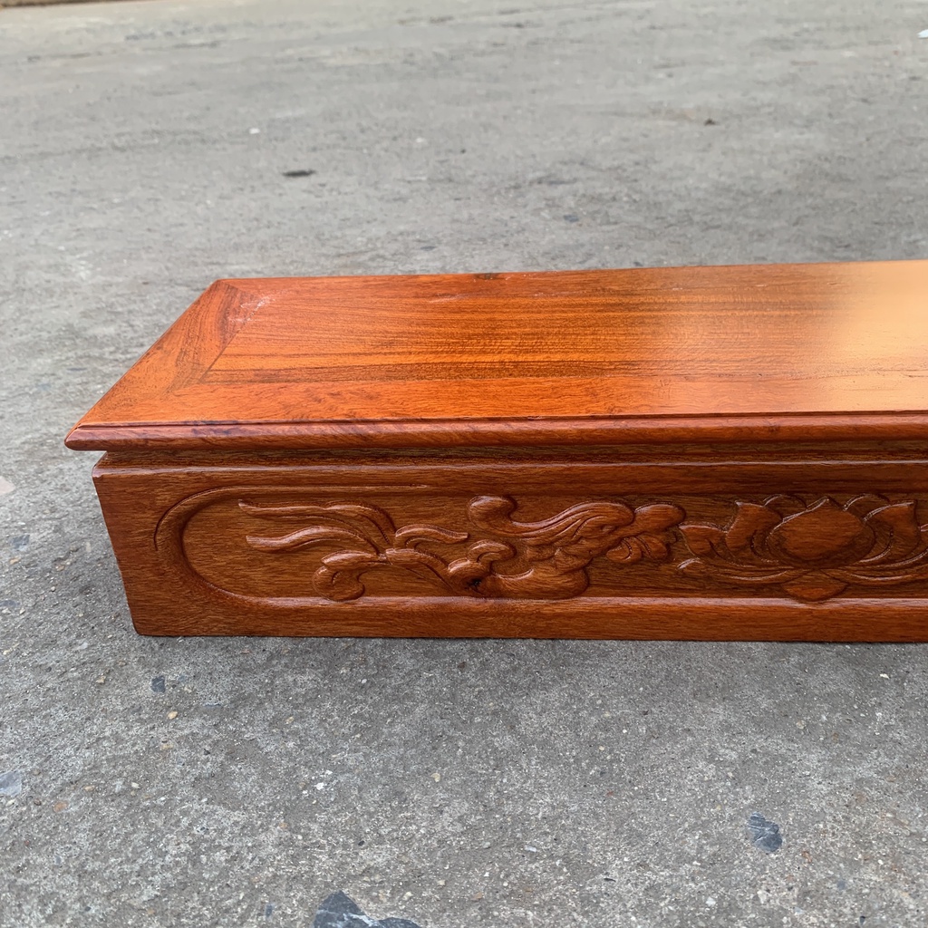 Đôn gỗ đế kê chữ nhật đục sen gỗ Hương sơn Pu dài 50 rộng 16 cao 9