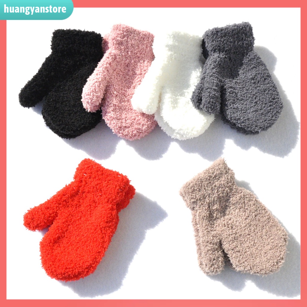 HY| Găng tay giữ ấm màu trơn dùng cho trẻ em tiện dụng