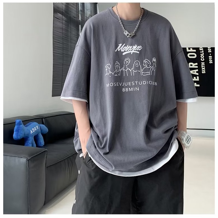 Áo Thun Tay Ngắn Cổ Tròn In Họa Tiết Hoạt Hình Phong Cách Hip Hop Đường Phố Hàn Quốc Thời Trang Cho Nam Và Nữ Size M-8XL