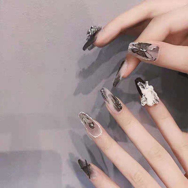 Bộ nail 24 móng giả 💖beauty nail 💖( kèm theo keo dán + dũa móng ) có đính phụ kiện