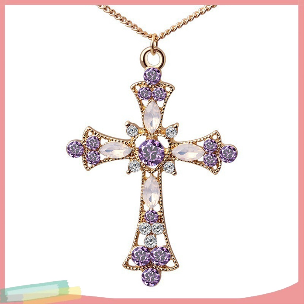 Bộ Vòng cổ + Đôi Khuyên Tai Mặt Thánh Giá Đính Đá Thời Trang Cho Nữ