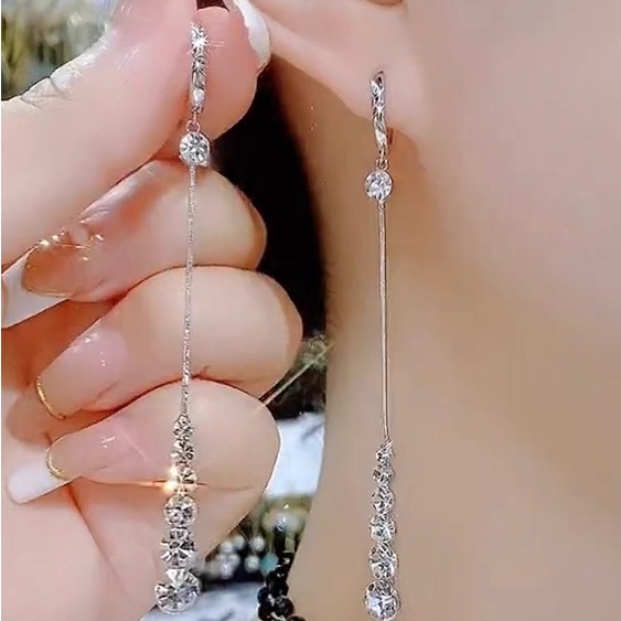 Bông Tai Mạ Bạc 925 Dáng Dài Thiết Kế Sang Trọng Thời Trang Cho Nữ