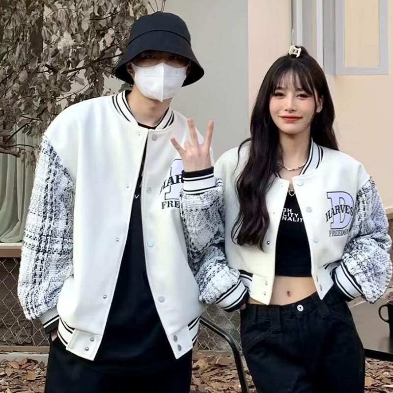 Áo khoác bóng chày nam nữ trang phục cặp đôi đơn giản unisex Mỹ retro thời trang embroidery phong cách đường phố áo khoác baseball jacket đôi